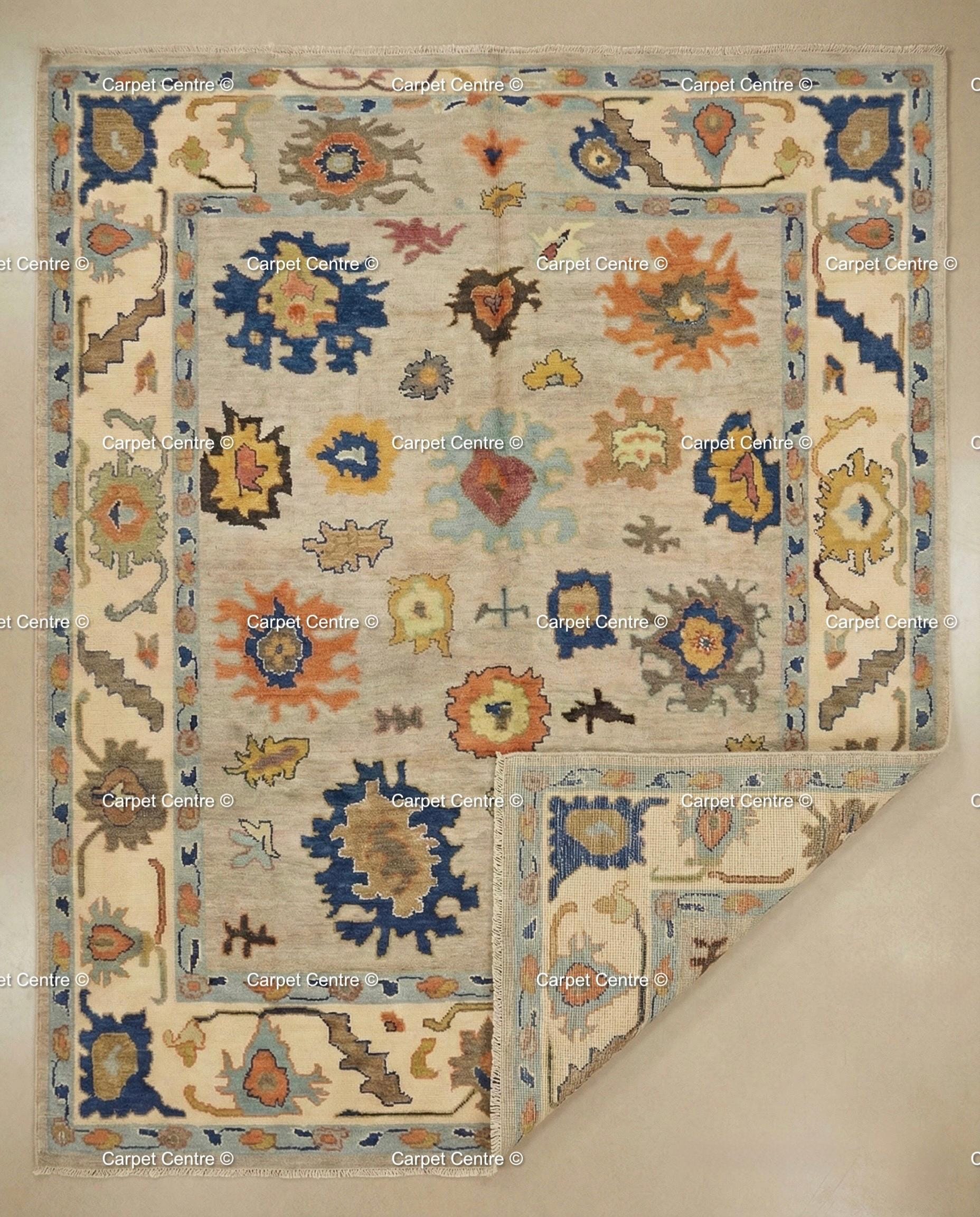 Hand-Knotted Wool Oushak Rug, Tribal Geometric Medallions, 8x10