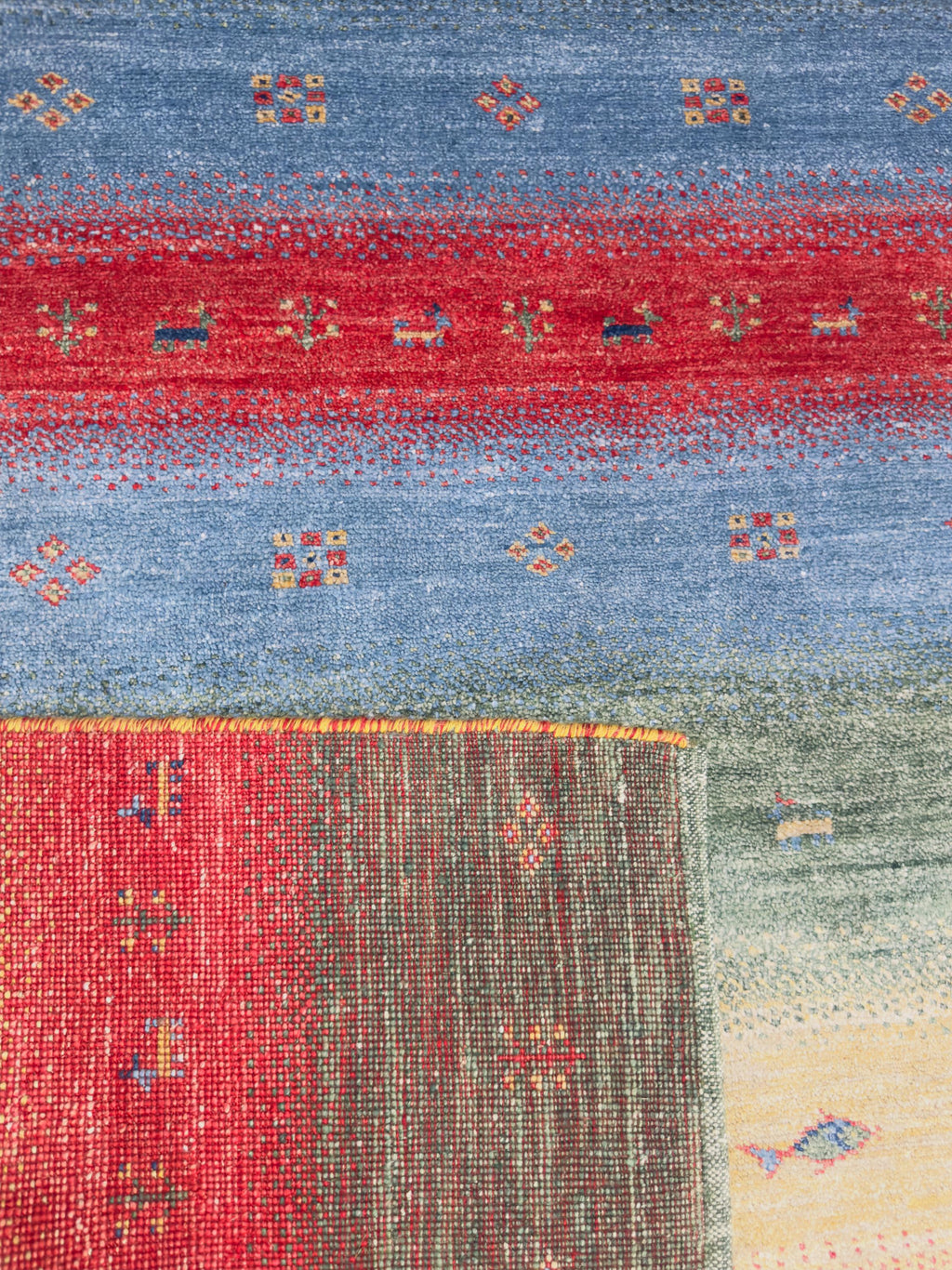 Handwoven Bamboo Silk Fish Rug: Multicolor Gabbeh Style Area Carpet