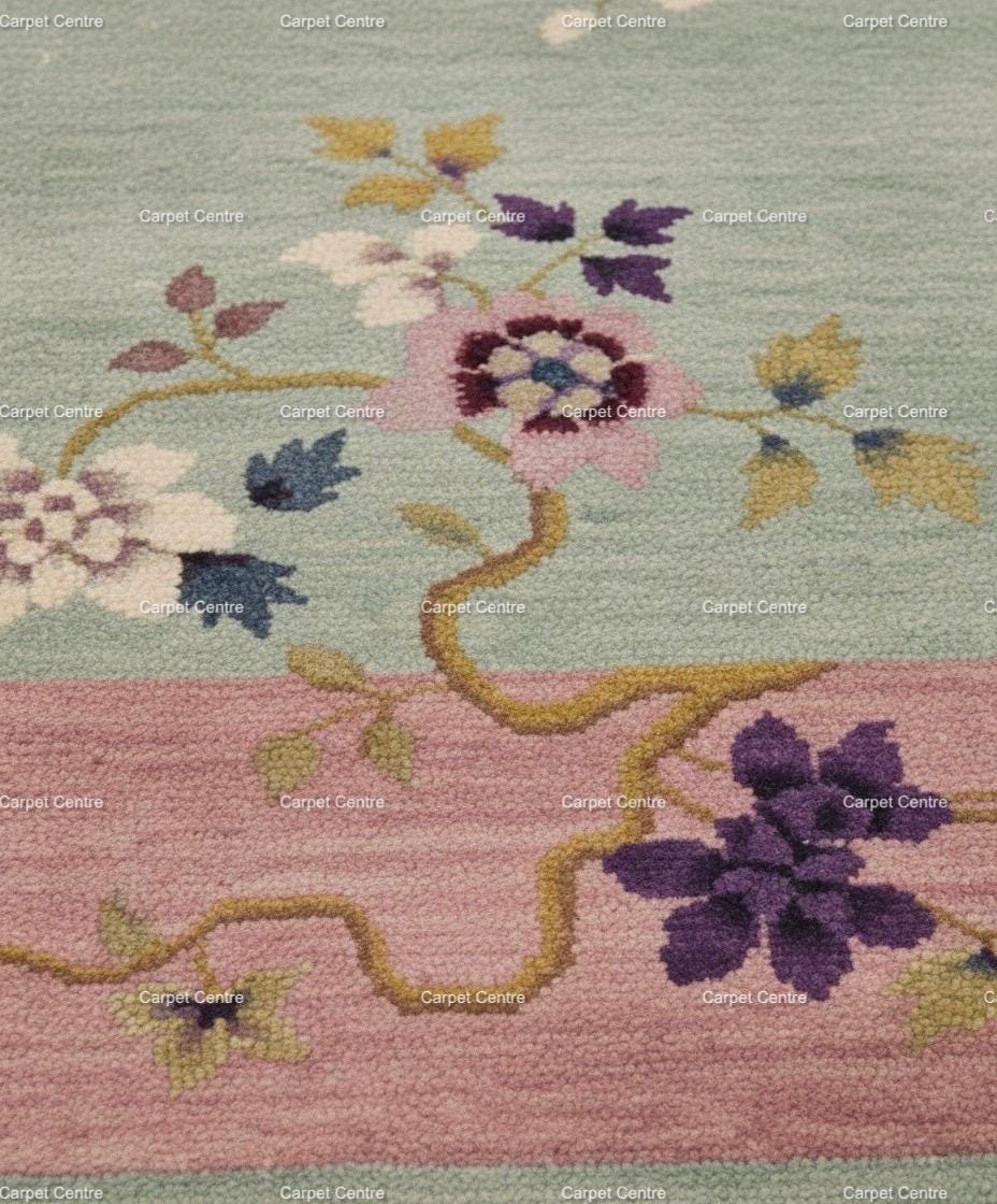 Hand-Knotted Oushak Wool Rug: Pastel Chinoiserie Floral Design