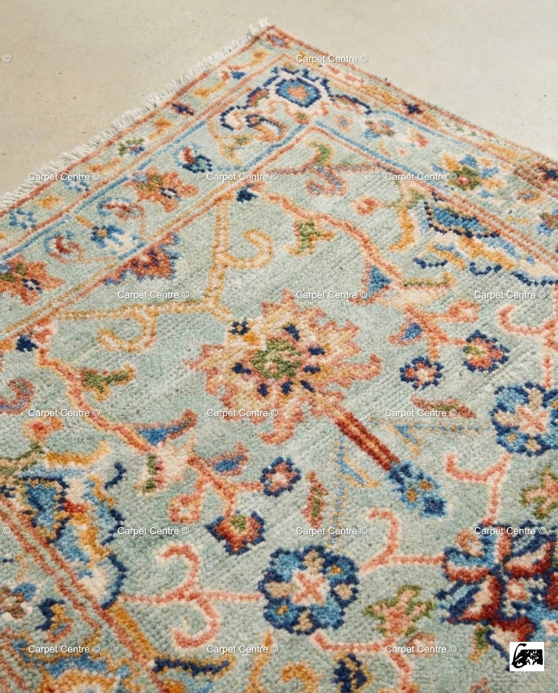 Handmade Light Blue Oushak Rug, Wool Tree of Life Design