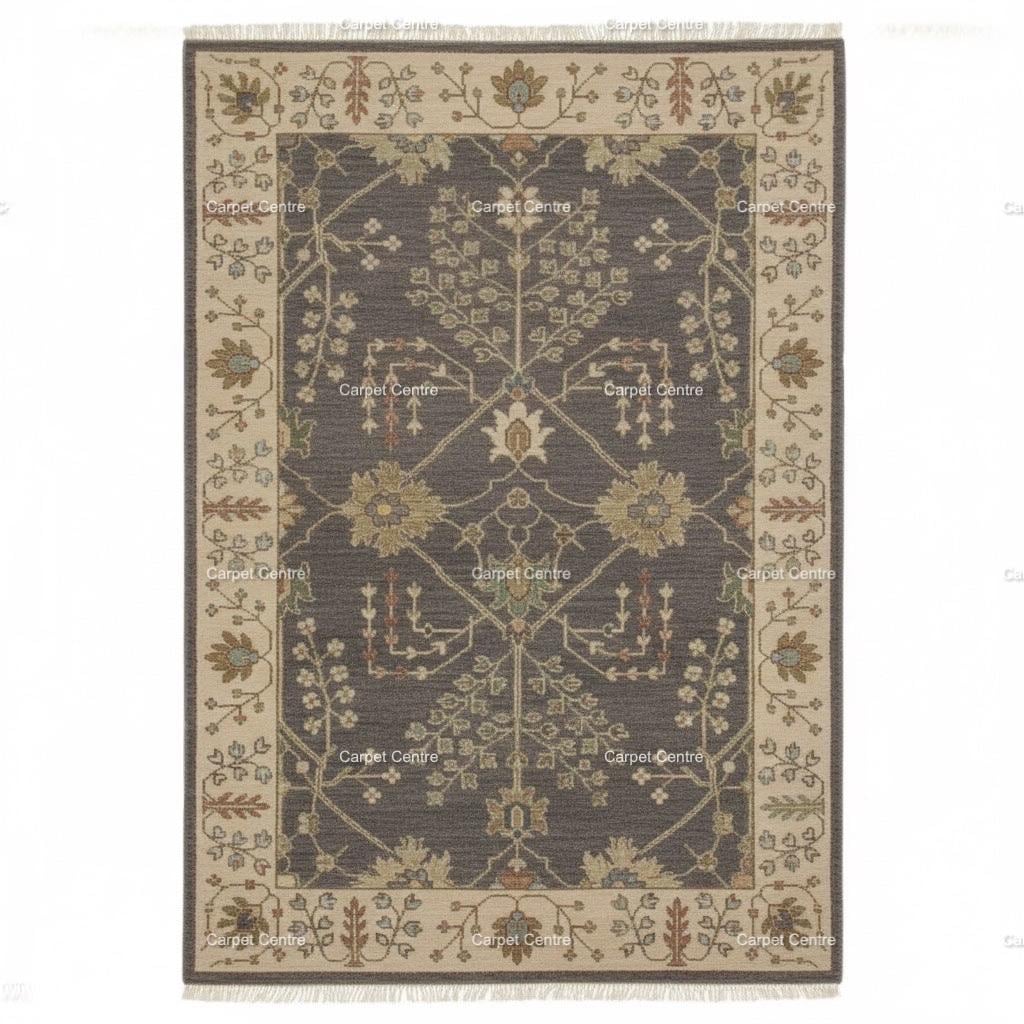 Hand-Knotted Wool Area Rug: Brown Oushak Tree of Life Carpet