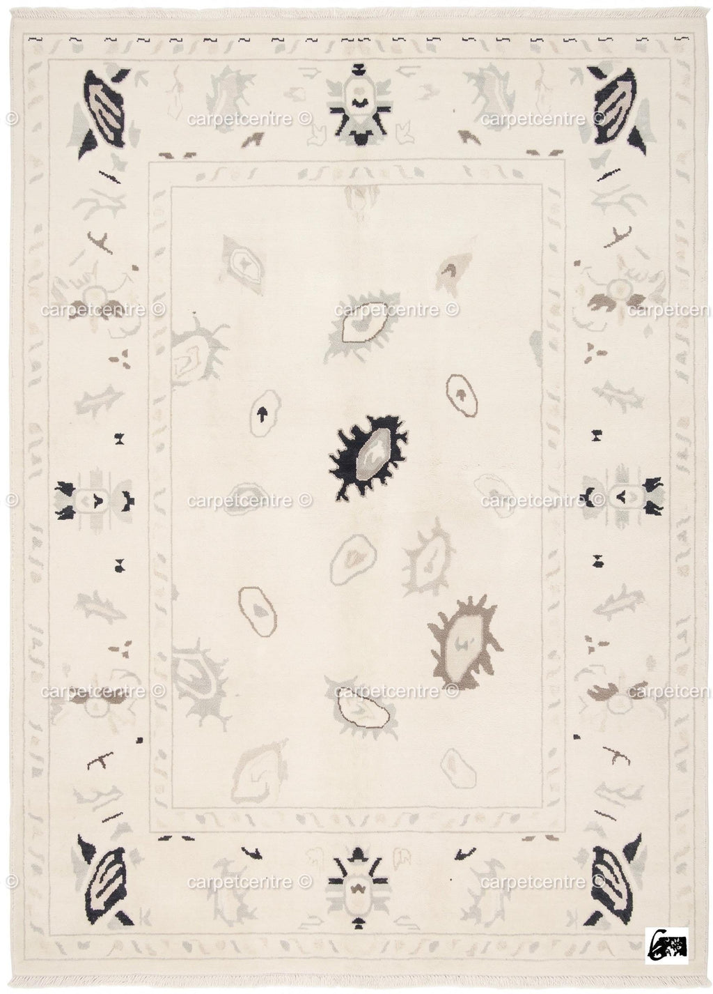 Neutral Oushak Rug | Hand-Knotted Wool Geometric Turkish Area Rug, Boho Decor