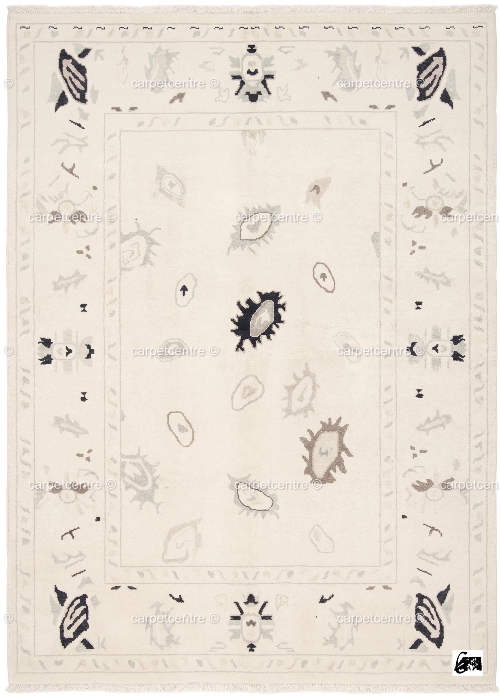 Neutral Oushak Rug | Hand-Knotted Wool Geometric Turkish Area Rug, Boho Decor