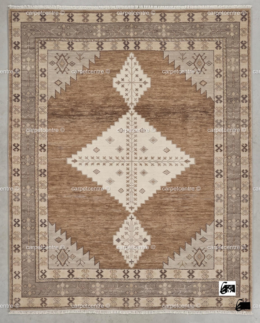 Hand Knotted Oushak Rug: Brown New Zealand Wool Tribal Carpet (Custom Size)