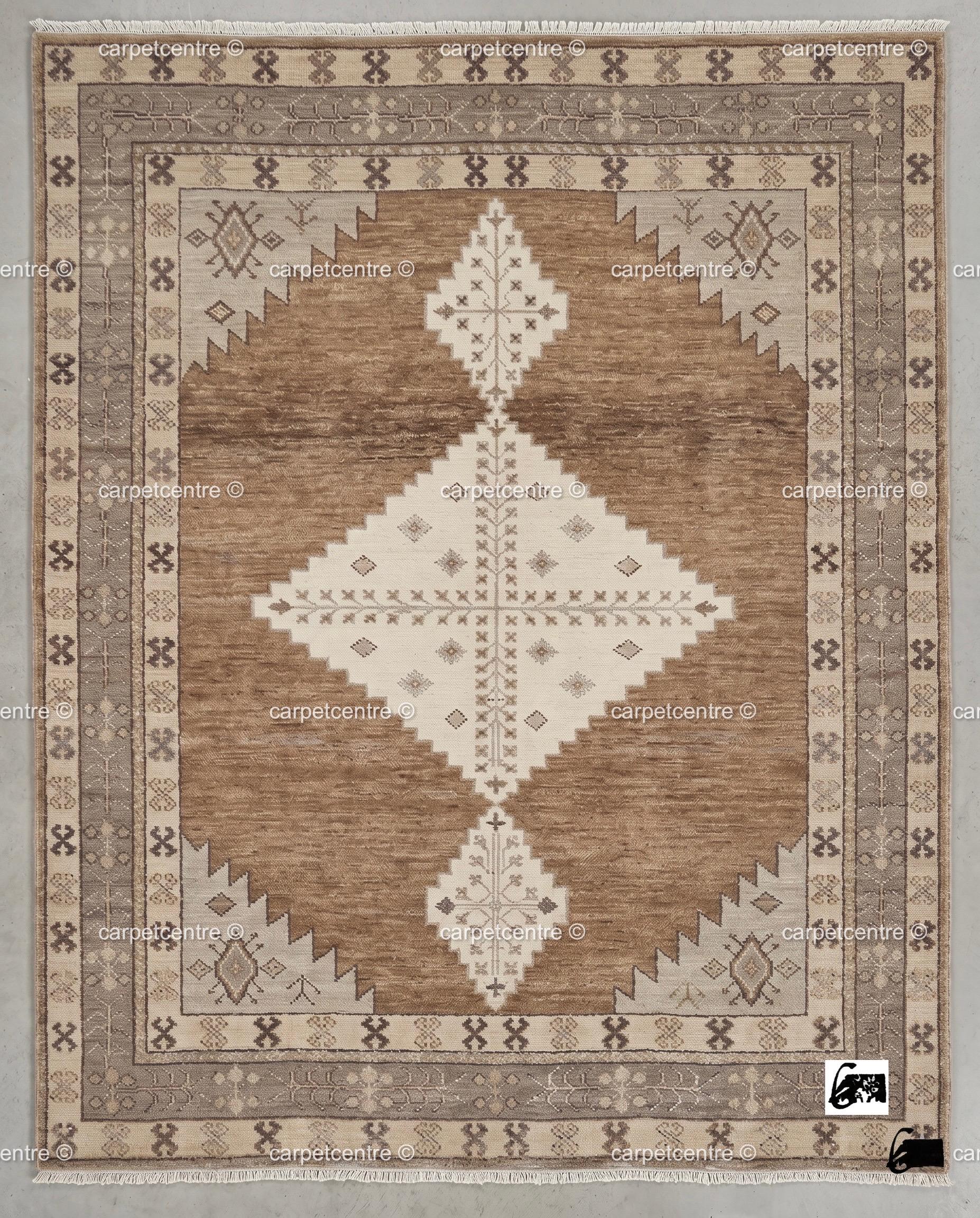 Hand Knotted Oushak Rug: Brown New Zealand Wool Tribal Carpet (Custom Size)