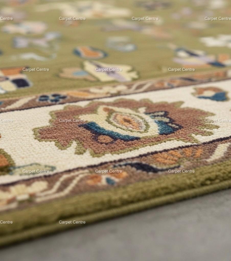 Olive Green Oushak Rug, Hand-Knotted Wool, Eclectic Boho Style