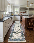 Hand Knotted Oushak Runner, Ivory Blue Wool Hallway Rug, Modern Farmhouse Style