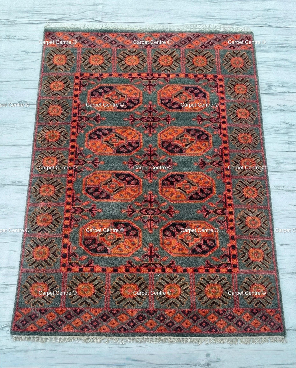 Teal Oushak Rug, Rust Geometric Kazak, Hand Knotted Wool