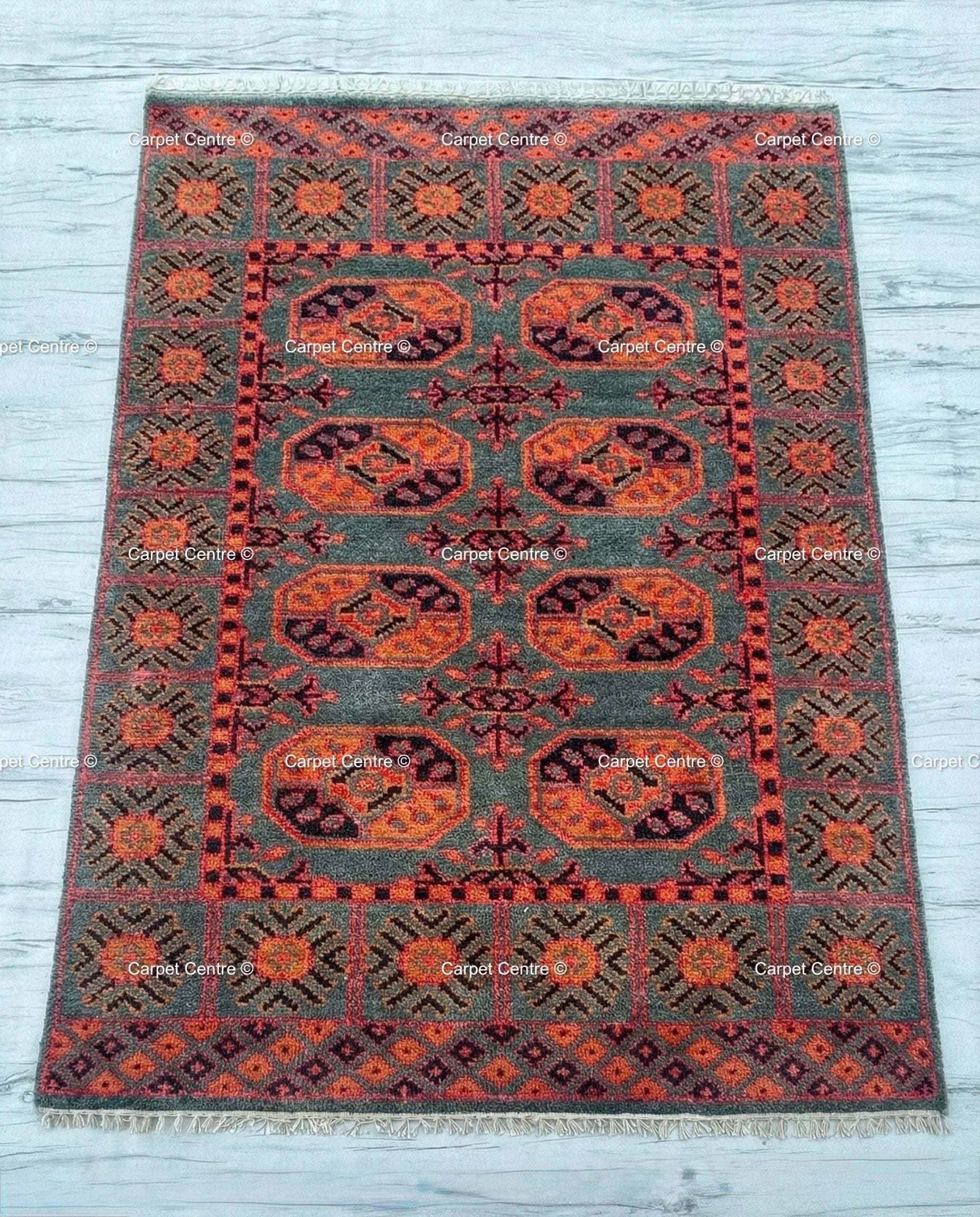Teal Oushak Rug, Rust Geometric Kazak, Hand Knotted Wool