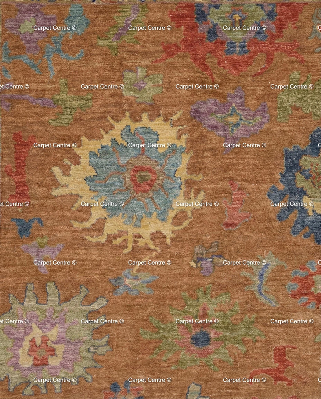 Hand Knotted Wool Oushak Rug – Rust Orange & Navy, Turkish Knot