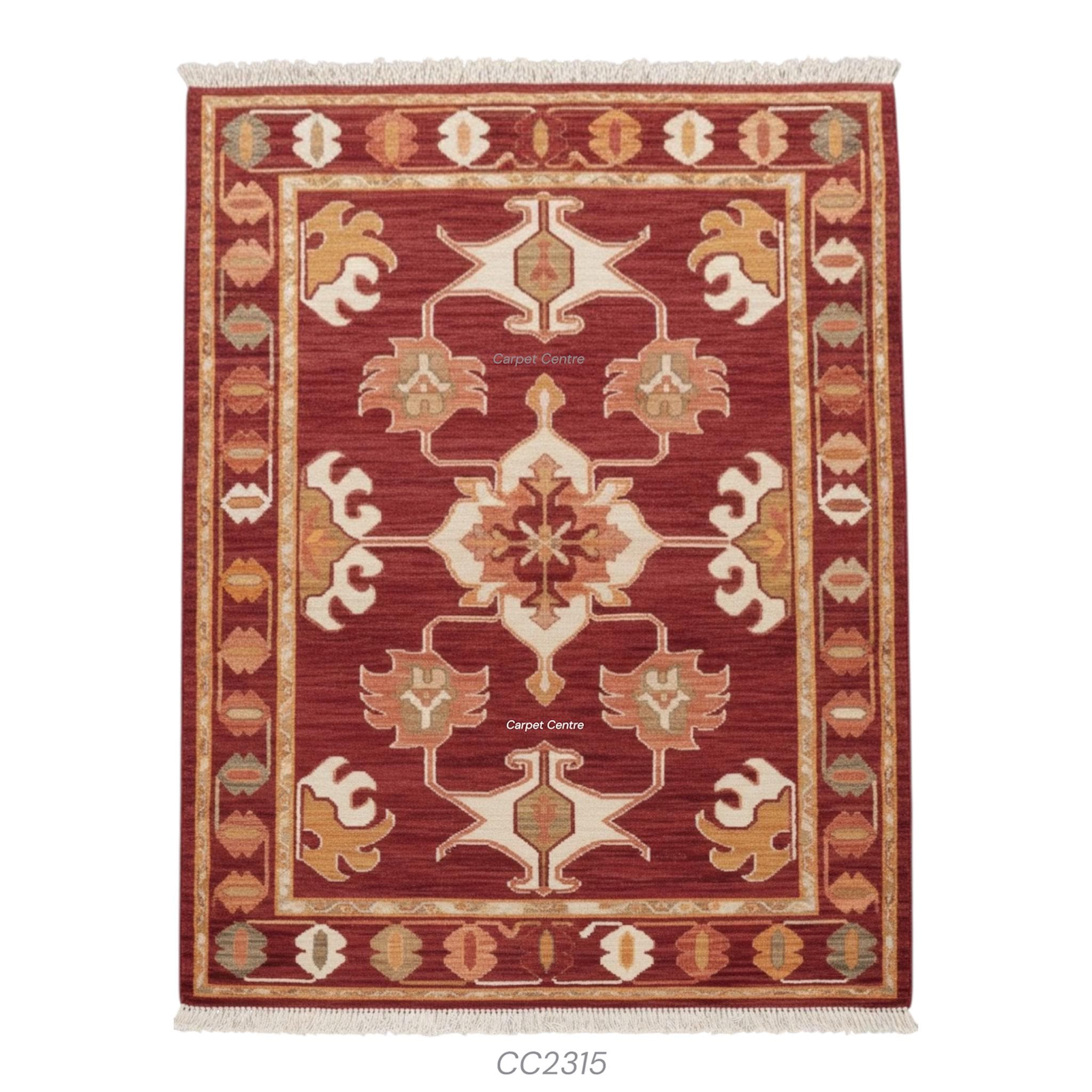 Handwoven Burgundy Oushak Wool Rug: Medallion Floral Design