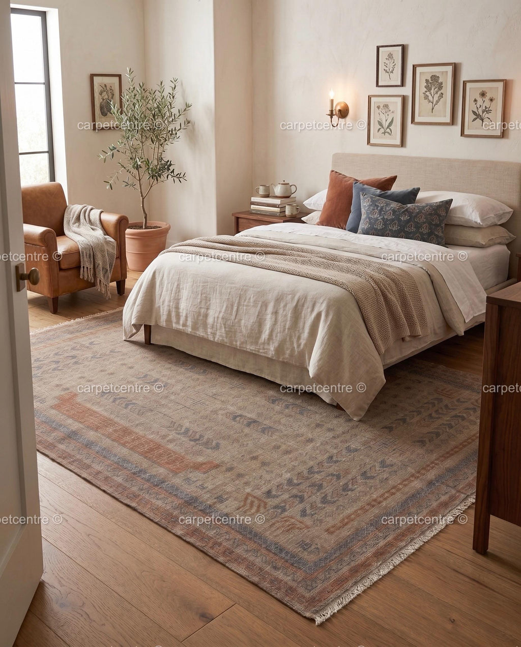 Hand Knotted Wool Oushak Rug | Geometric Tribal Boho Living Room Decor