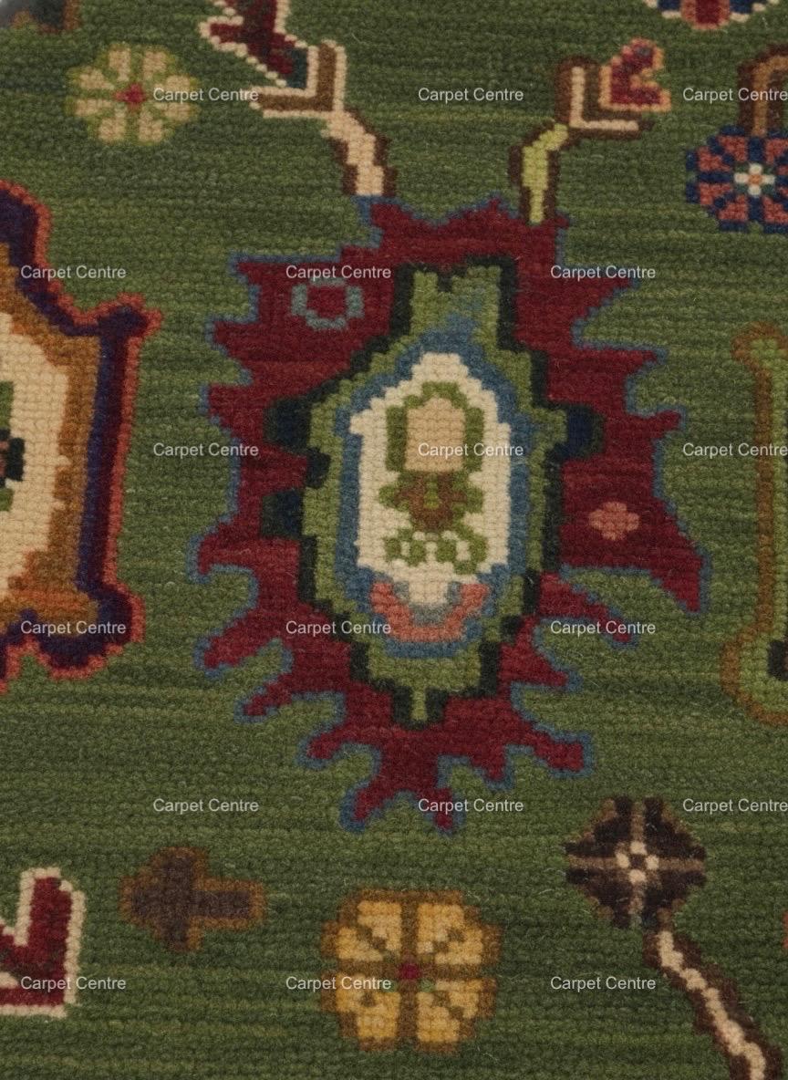 Hand-Knotted Oushak Rug, 100% Handspun Wool, Olive Green, Boho Eclectic