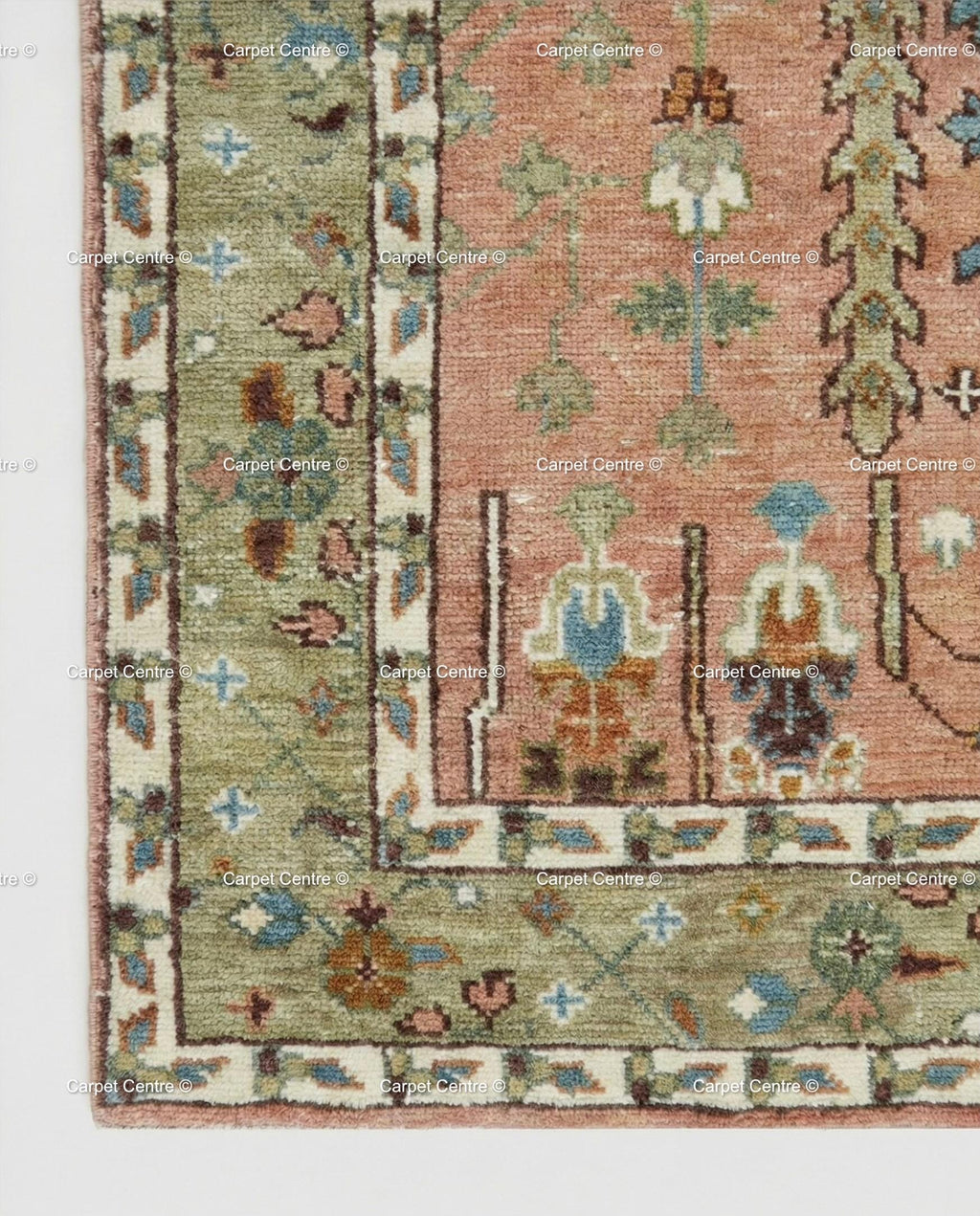 Handmade Oushak Wool Rug – Terracotta Coral, Tree of Life Design
