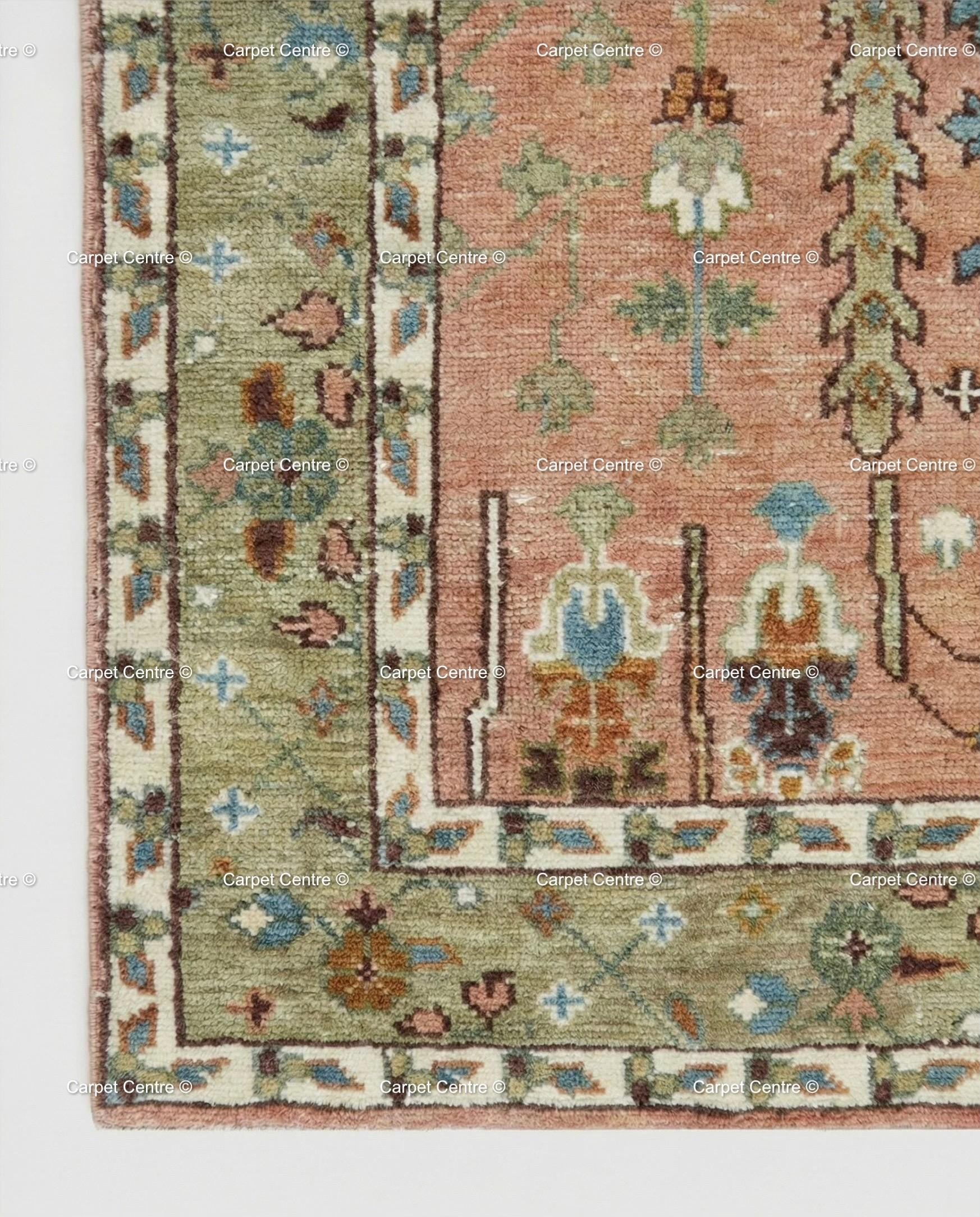 Handmade Oushak Wool Rug – Terracotta Coral, Tree of Life Design