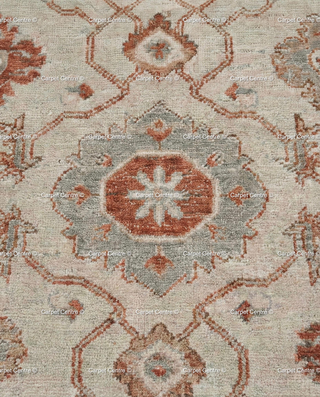 Hand Knotted Turkish Wool Oushak Rug, Rust & Slate Geometric