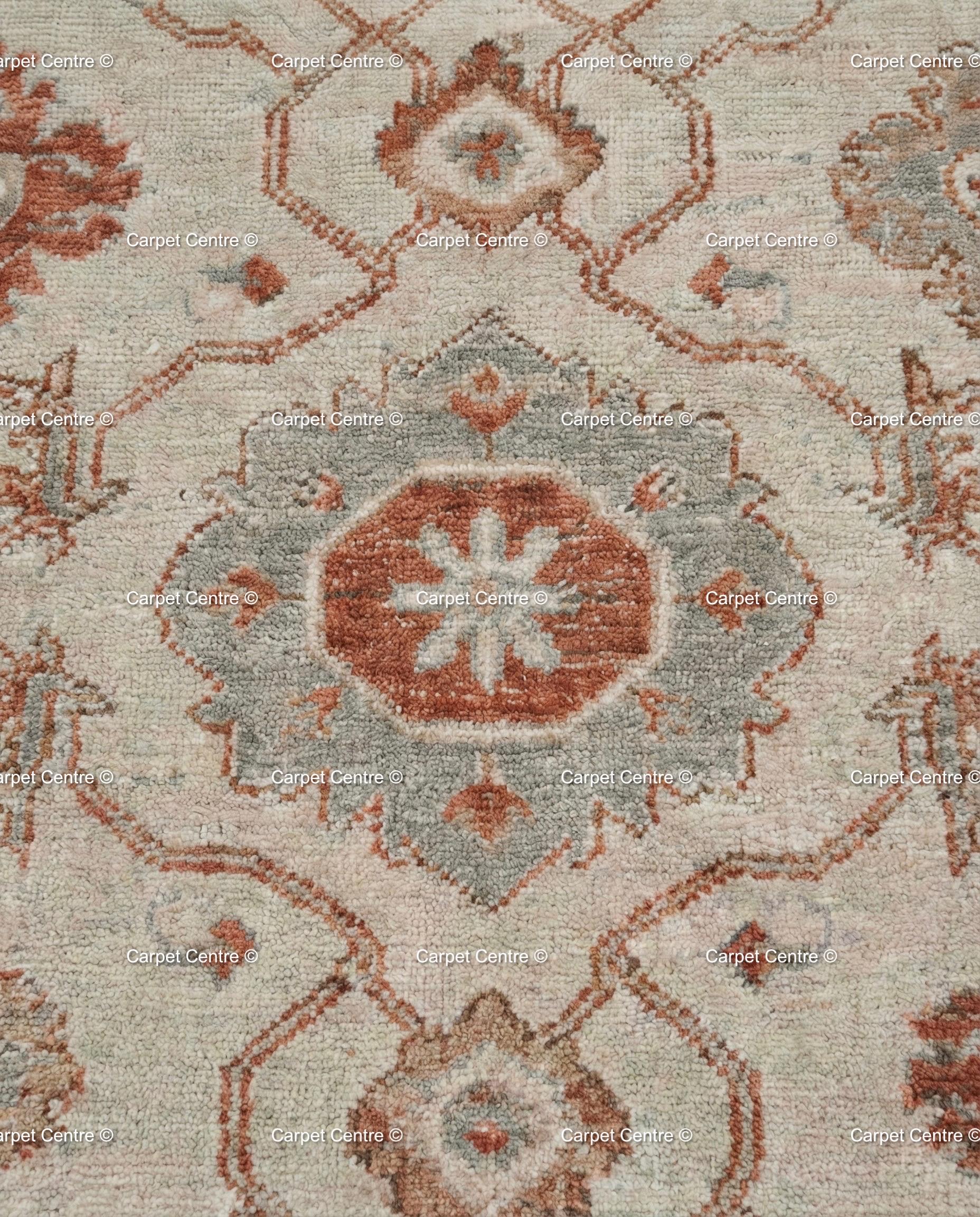 Hand Knotted Turkish Wool Oushak Rug, Rust & Slate Geometric