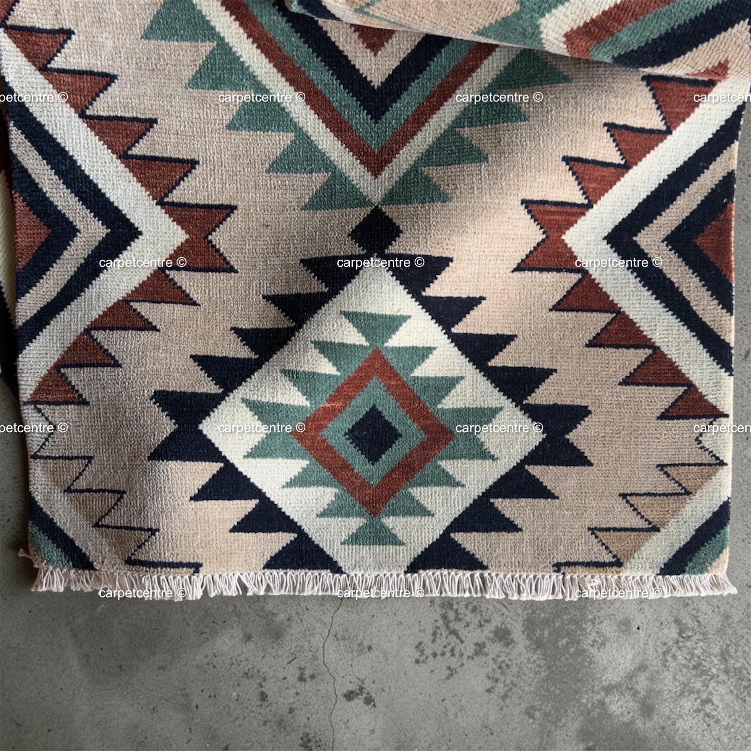 Southwestern Geometric Oushak Runner Rug | Earth Tone Tribal Hallway Carpet
