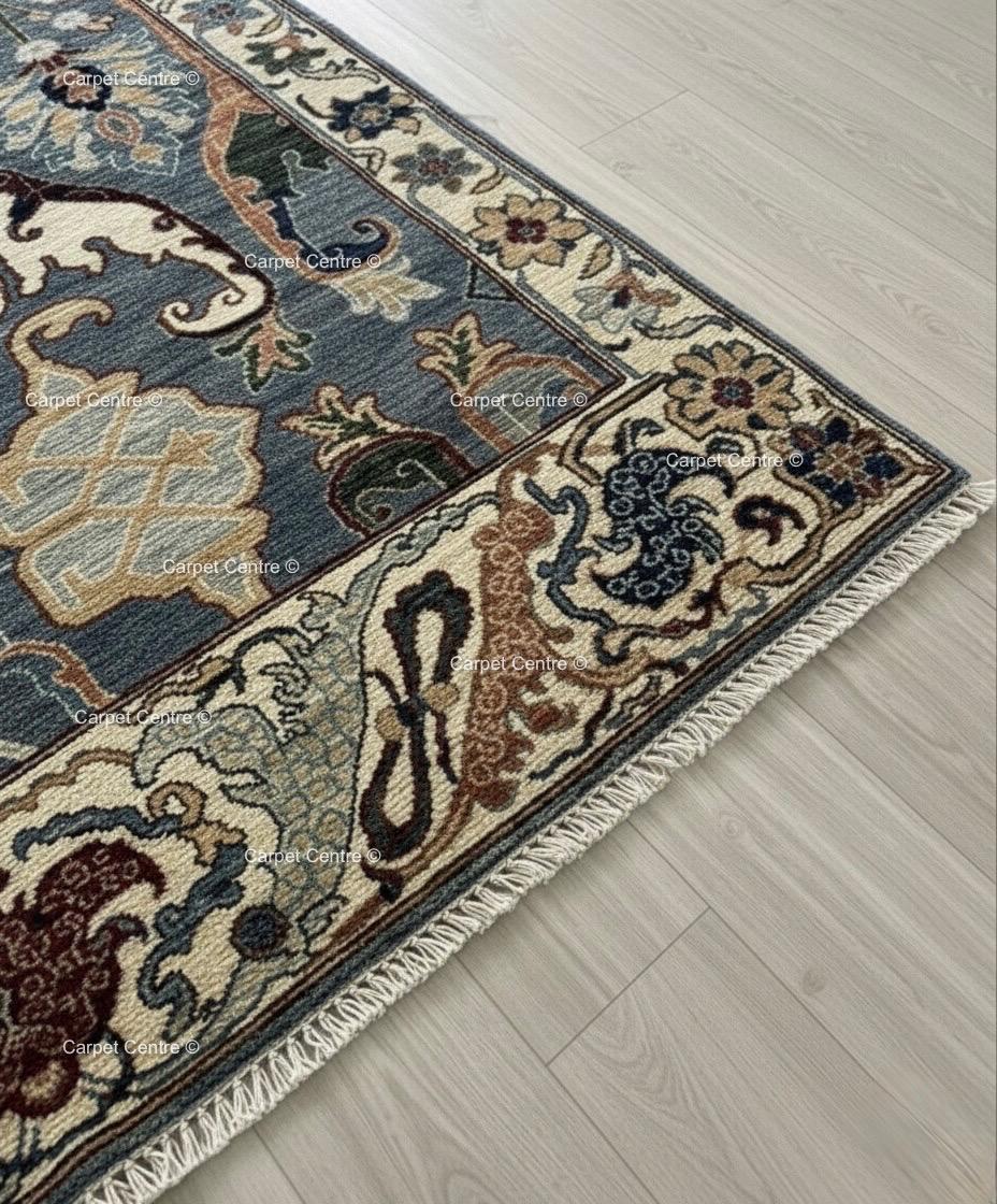 Hand-Knotted Dusty Blue Wool Rug | Traditional Oriental Design