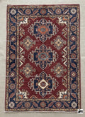 Hand-Knotted Red Oushak Wool Rug, Heriz Medallion, Navy Border