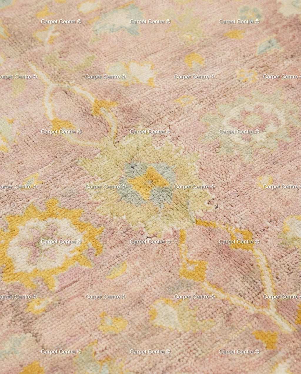 Hand Knotted Wool Oushak Rug, Pink Floral, Vintage Turkish Style