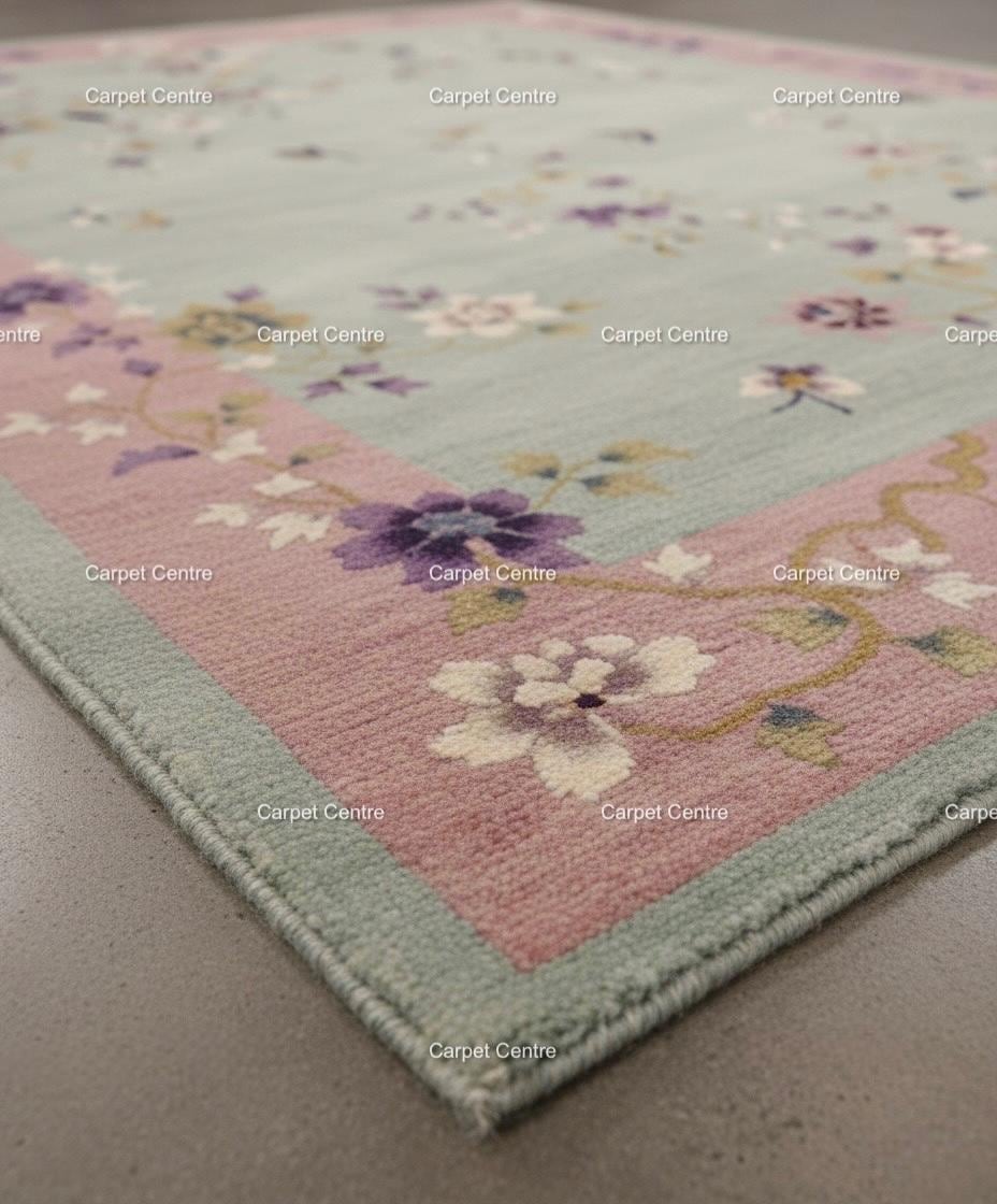 Hand-Knotted Oushak Wool Rug: Pastel Chinoiserie Floral Design