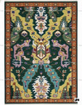 Green Oushak Rug, Hand-Knotted Wool Geometric Kilim Rug, Boho Decor