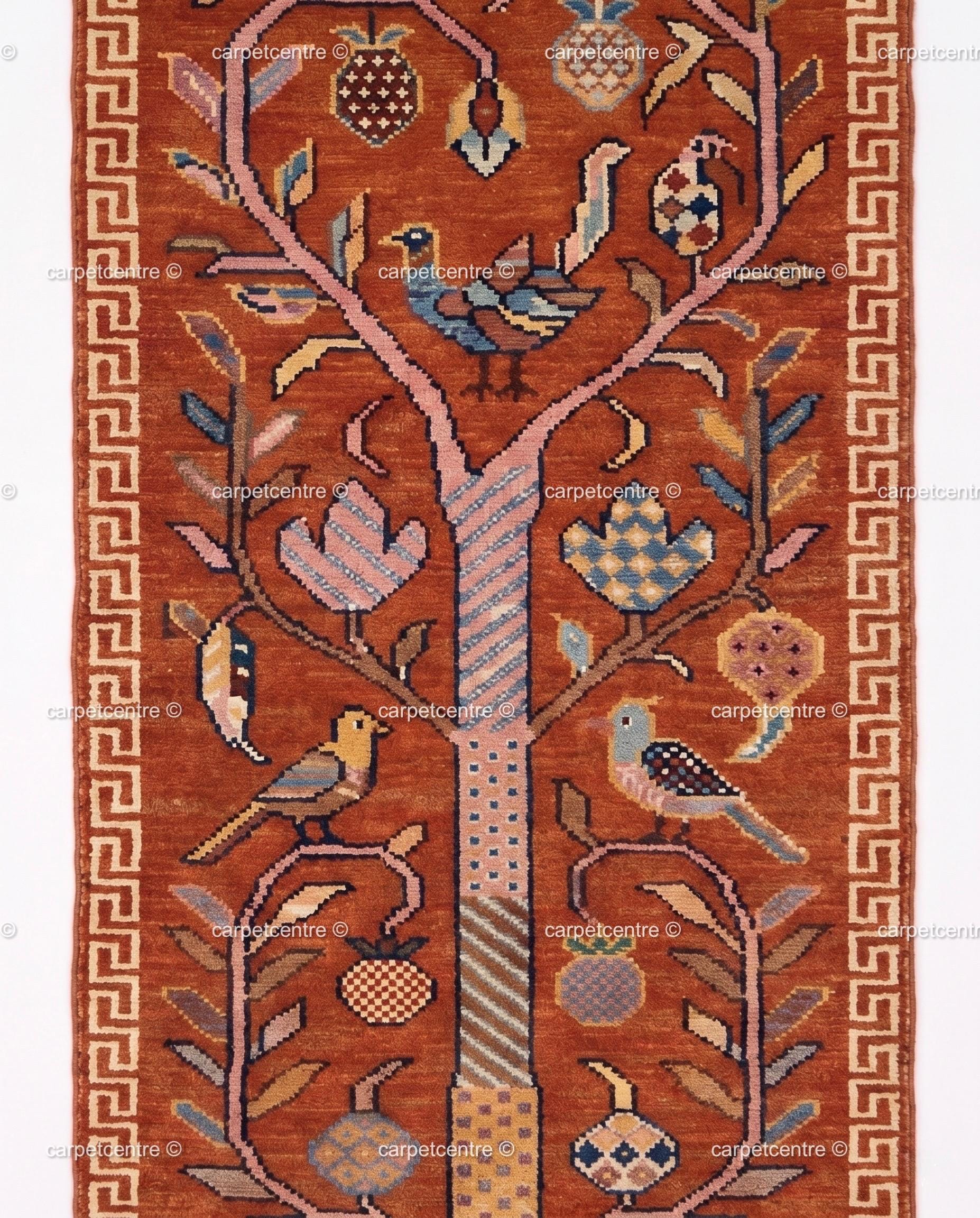 Tree of Life Runner Rug: Rust Orange Colorful Carpet Handmade Wool Area Rug