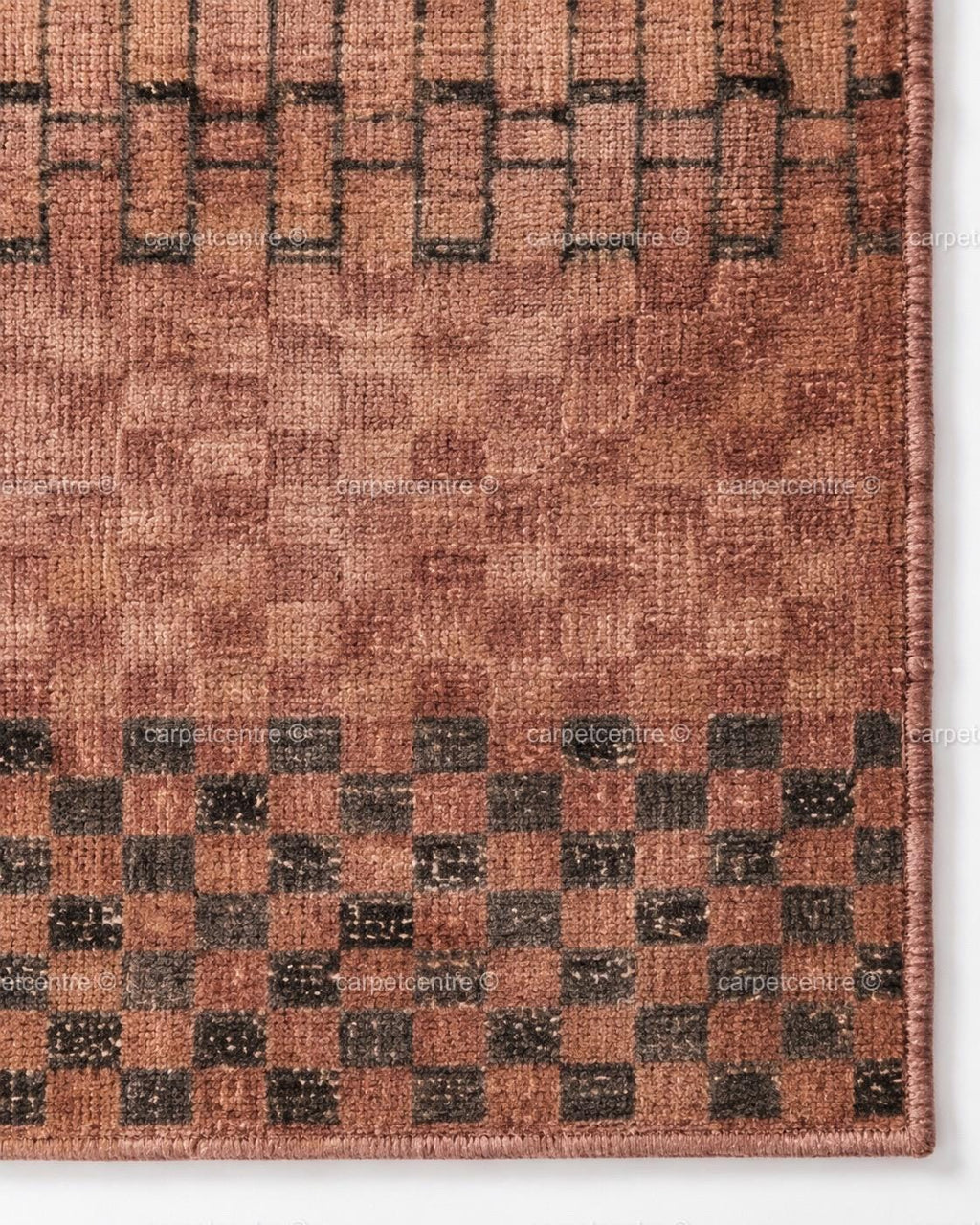 Terracotta Grid Oushak Rug | Rust, Blush, Sand, Charcoal | Hand-Knotted Wool Carpet