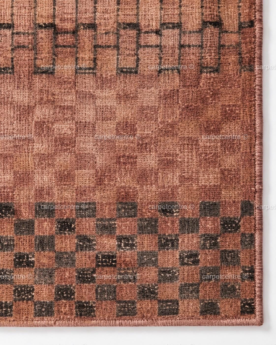Terracotta Grid Oushak Rug | Rust, Blush, Sand, Charcoal | Hand-Knotted Wool Carpet