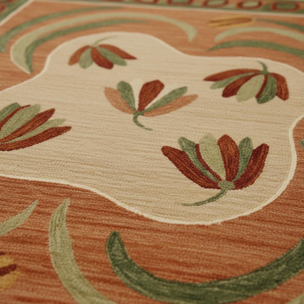 Handwoven Oushak Wool Rug: Terracotta Sage Green Floral Medallion