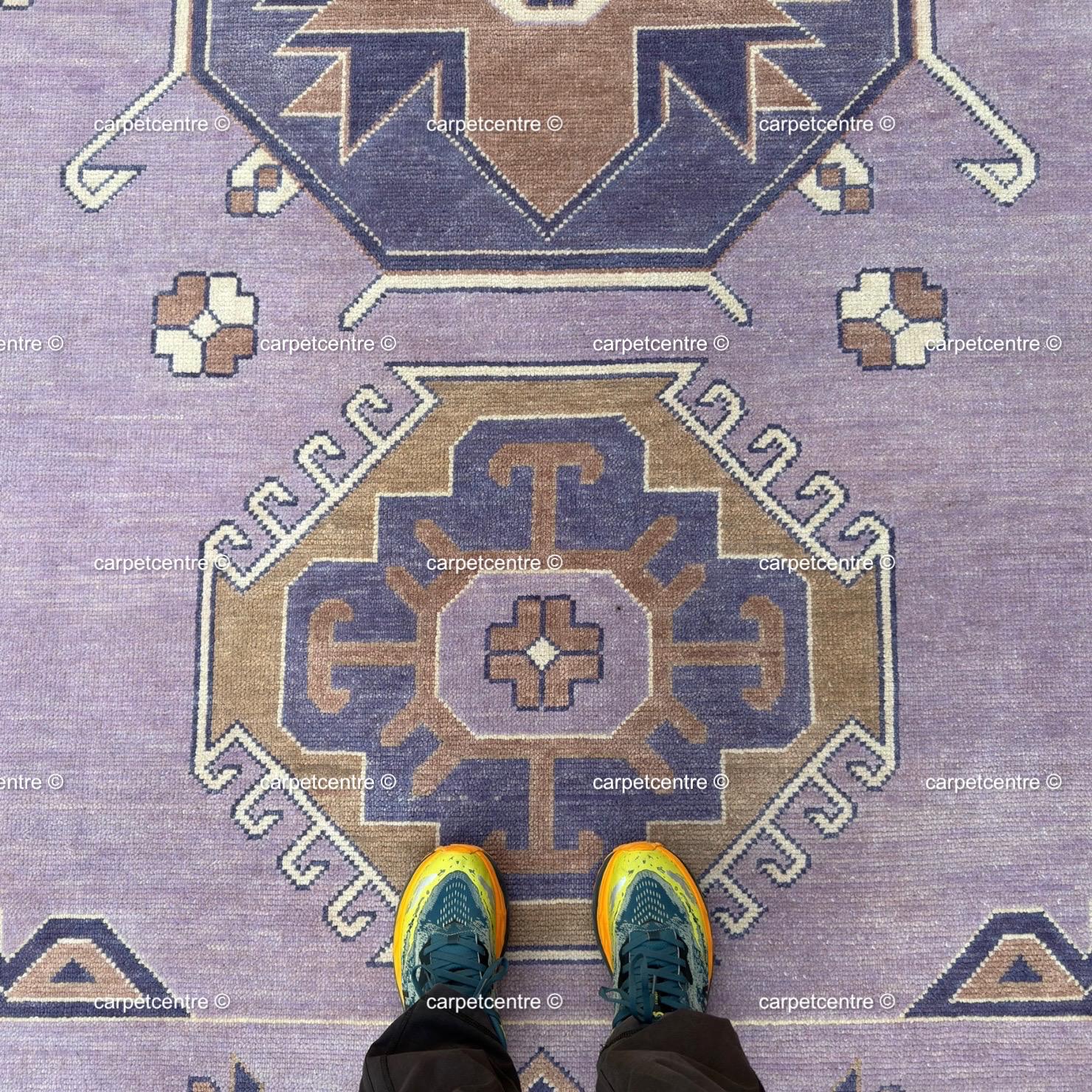 Hand Knotted Wool Oushak Rug, Lavender Lilac Geometric Turkish Carpet, Pastel Boho Nursery Decor
