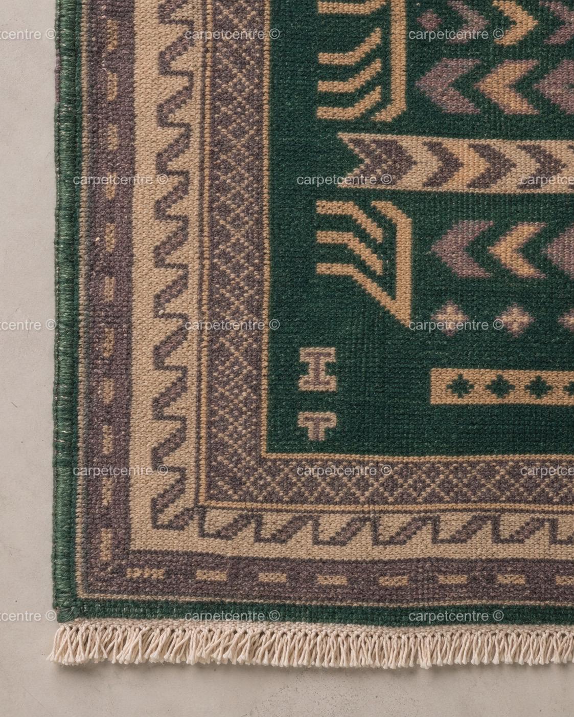 Vintage Oushak Rug | Emerald Geometric Wool Carpet | Distressed Tribal Boho Decor