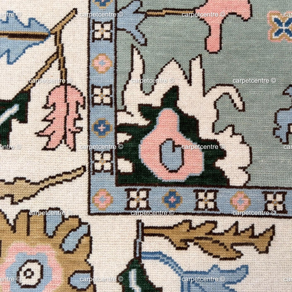 Hand Knotted Wool Oushak Rug, Muted Floral Vintage Style Turkish Area Rug