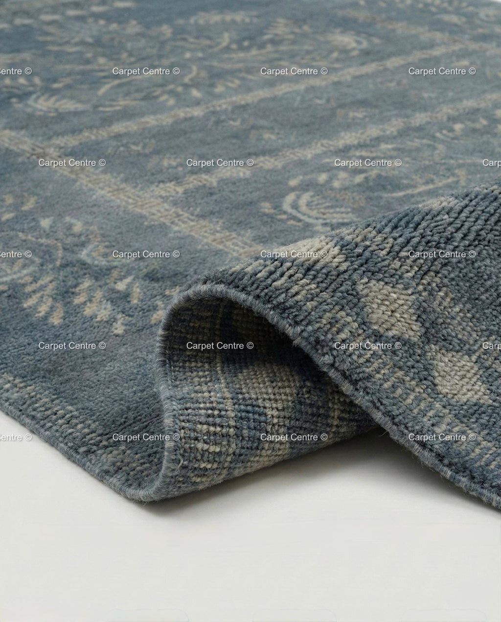 Slate Blue Hand Knotted Oushak Wool Rug, Turkish Vintage Area Carpet