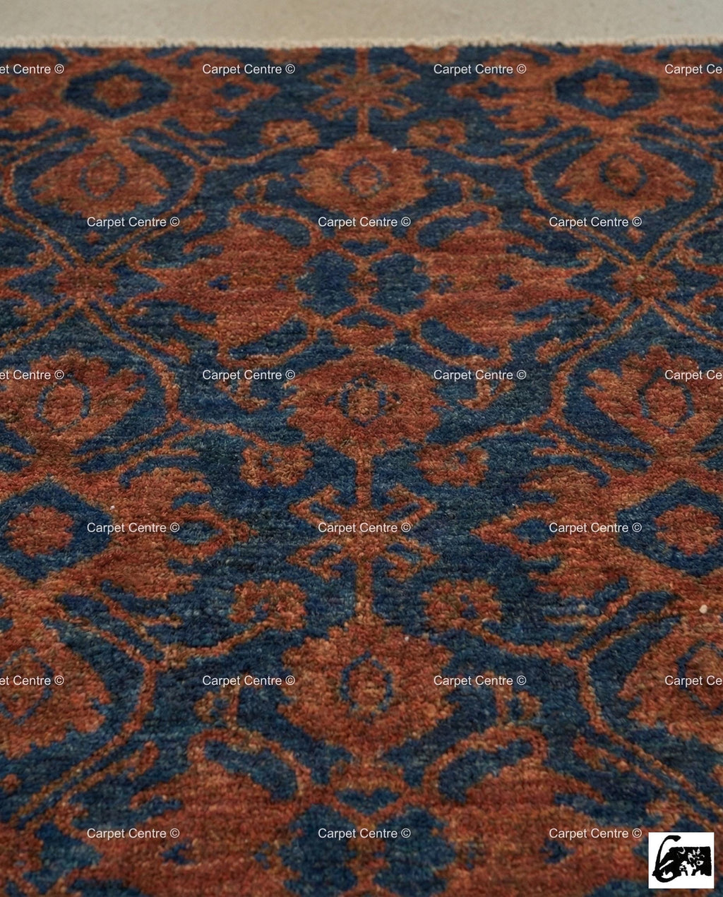 Hand Knotted Wool Rug, Navy Blue Oushak Runner, William Morris Style