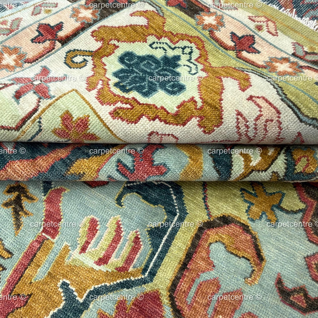 Hand Knotted Oushak Rug, Chinoiserie Botanical Wool Area Rug, Turkish Floral Carpet