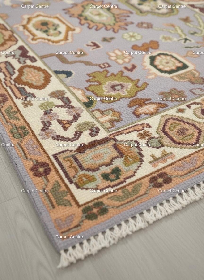 Lavender Oushak Rug, Hand-Knotted Wool Area Rug, Modern Boho Style