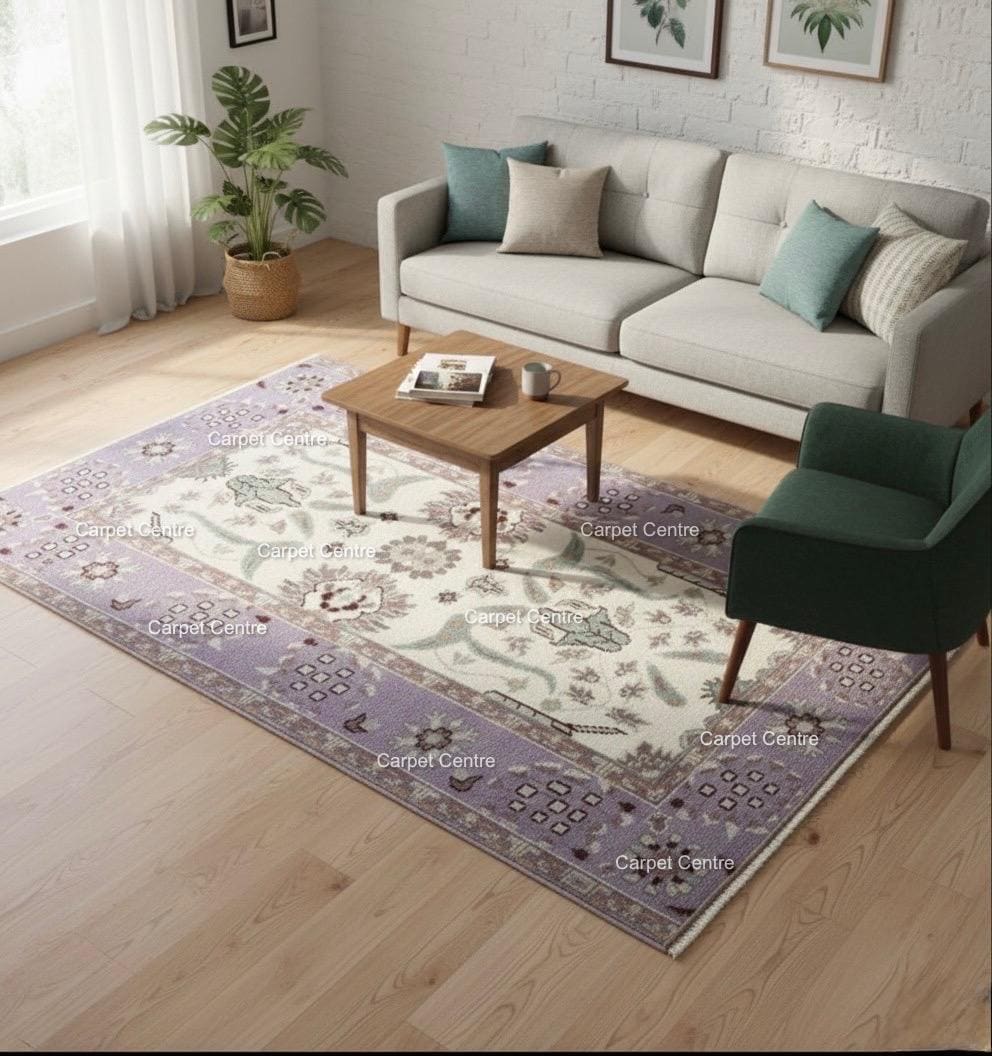 Hand Knotted Oushak Wool Rug | Lilac Bird Motif