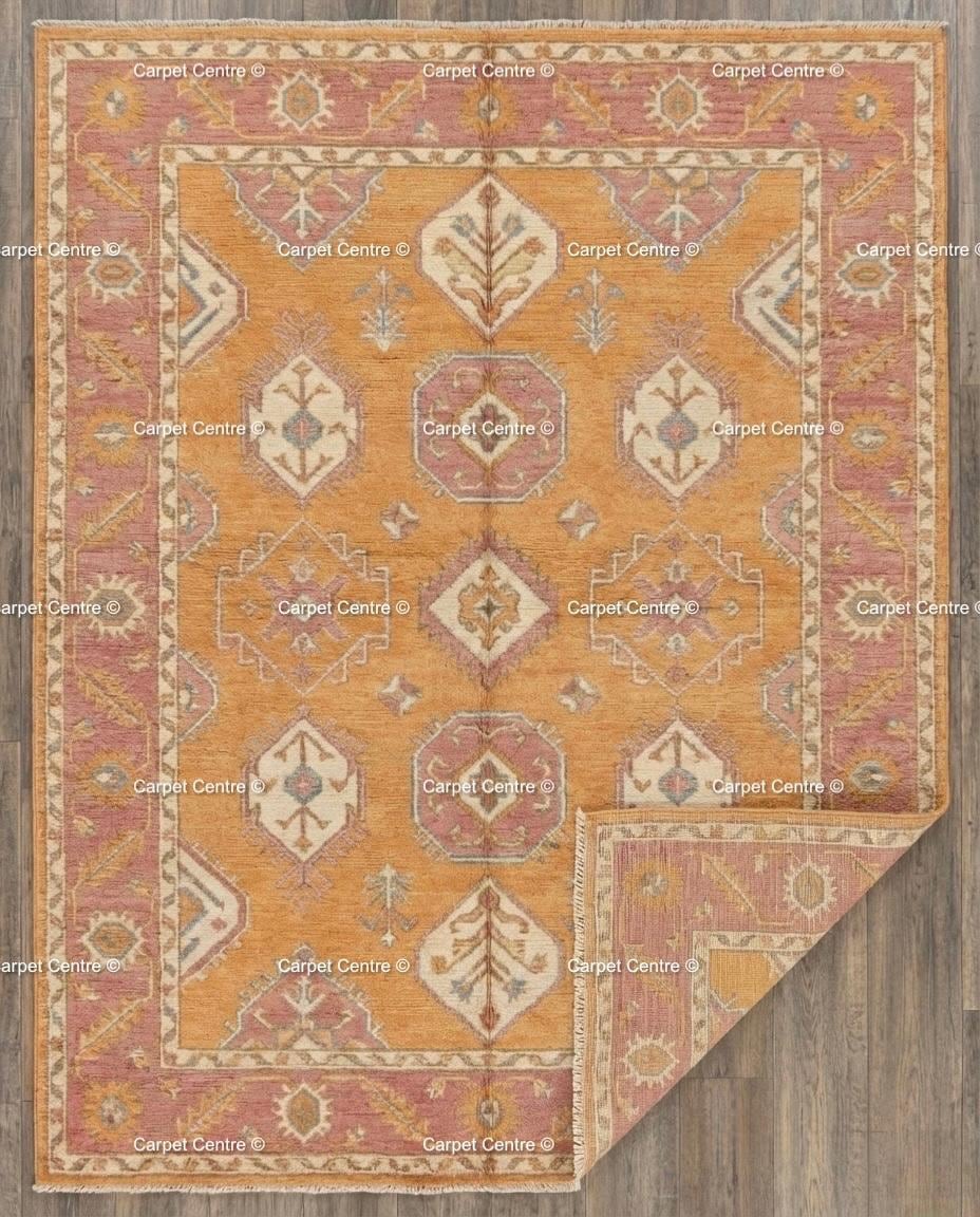 Golden Yellow Oushak Rug, Hand Knotted Wool 8x10, Sunset Boho Decor
