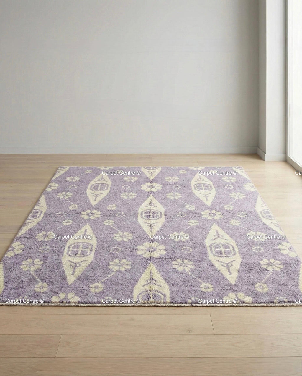 Hand-Knotted Lavender Wool Oushak Rug, Floral Boho Decor