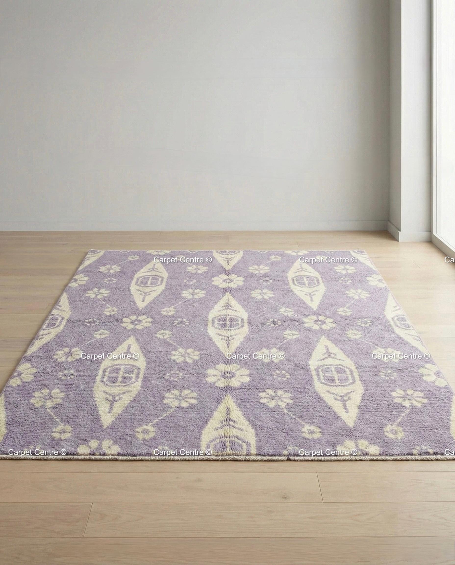 Hand-Knotted Lavender Wool Oushak Rug, Floral Boho Decor