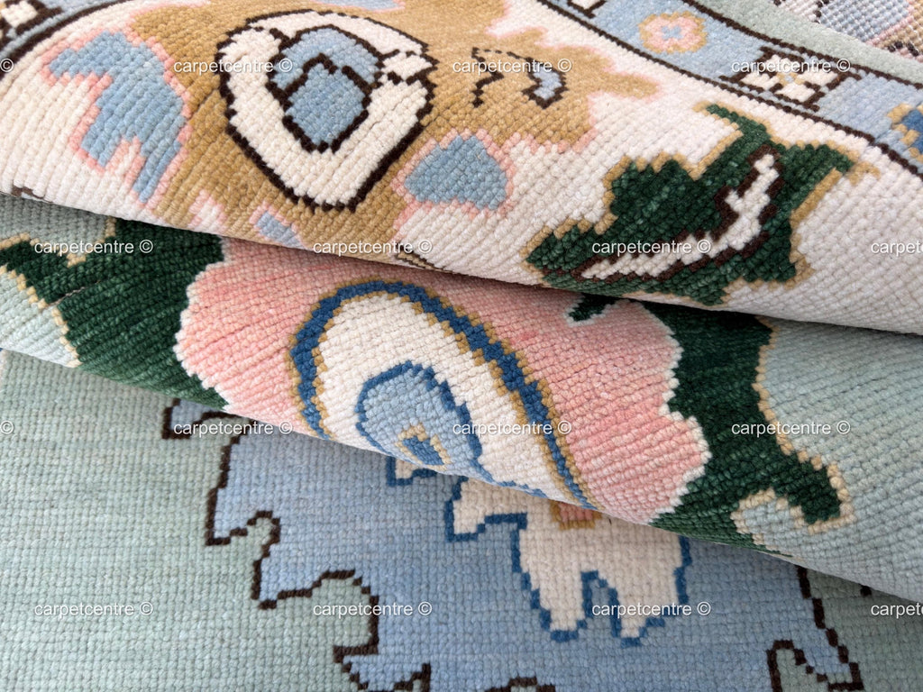 Hand Knotted Wool Oushak Rug, Muted Floral Vintage Style Turkish Area Rug