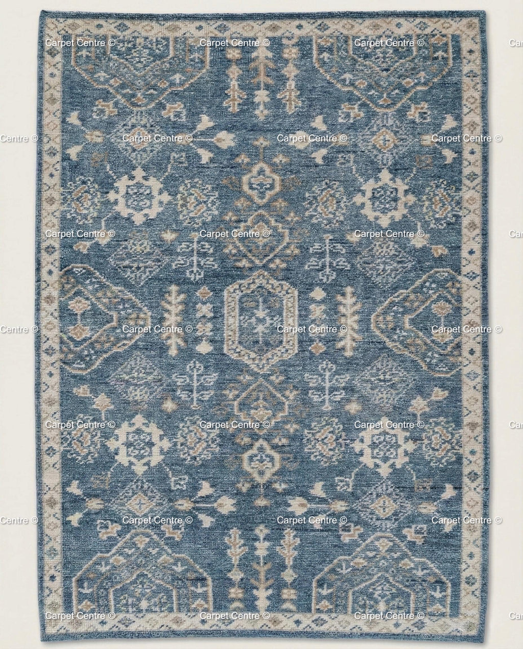 Indigo Blue Oushak Rug, Hand-Knotted Wool Tribal Geometric Carpet, Living Room Bedroom Decor