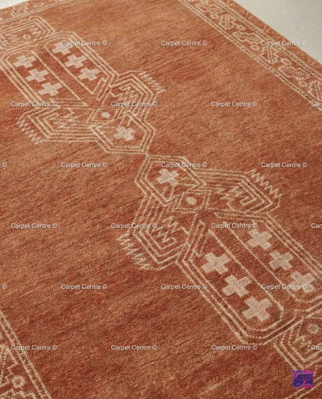 Burnt Orange Oushak Rug, Rust Cream Geometric Turkish Carpet, Boho Living Room 8x10 9x12