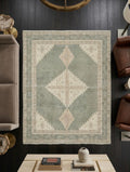 Hand Knotted Wool Rug, Muted Sage Green Pastel Turkish Style Area Rug