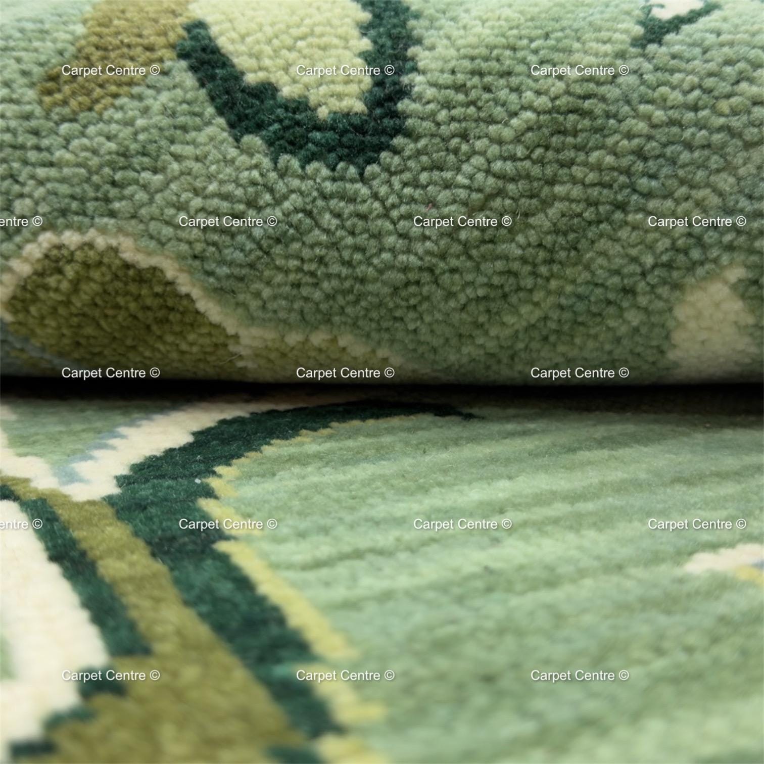 Hand-Knotted Oushak Rug, Emerald Sage Green Floral Medallion, Handspun Wool Area Rug