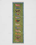 Handmade Wool Runner Rug Folk Art Bird Design, Green Carpet, Hallway-Entryway-Kitchen-Bathroom Runner