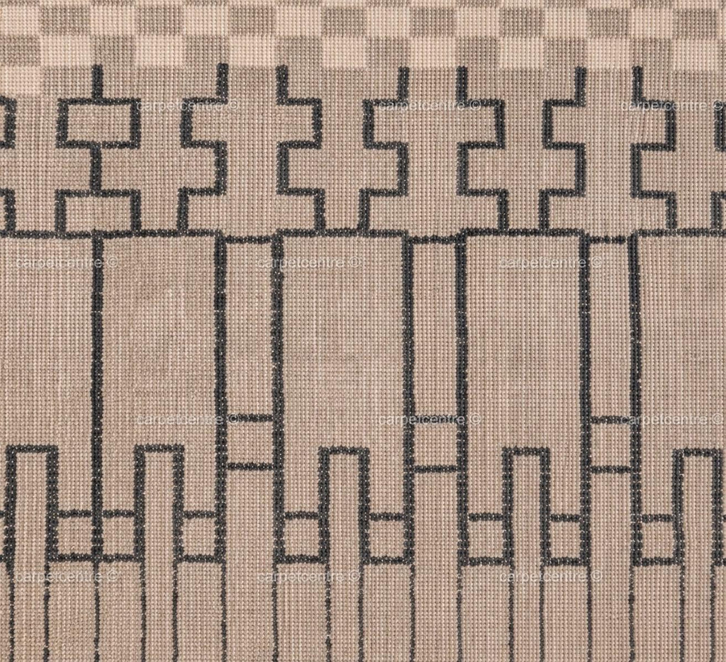 Neutral Geometric Oushak Rug | Beige Charcoal Checkered Wool Carpet