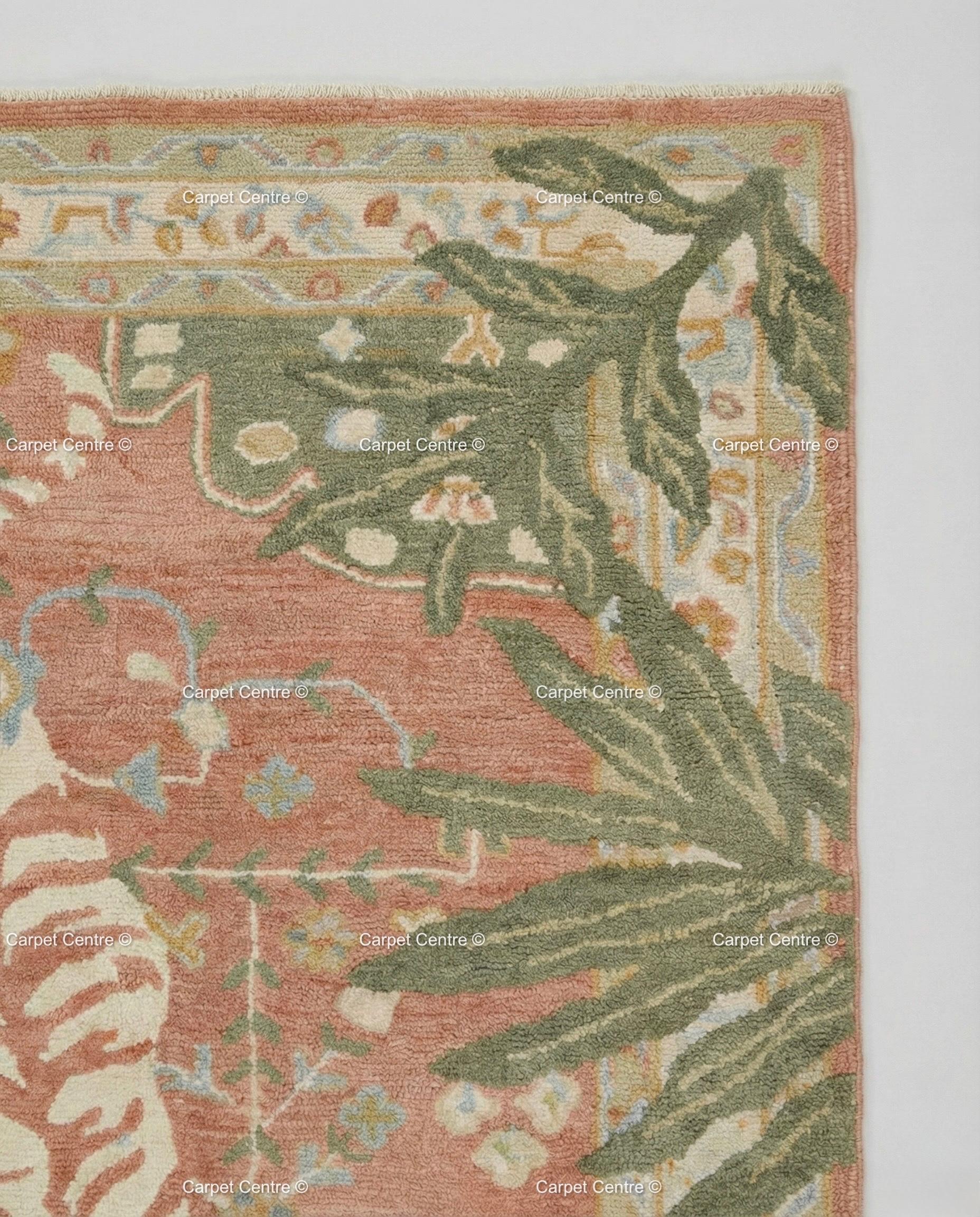 Hand-Knotted Wool Tiger Rug, Terracotta Peach, Tropical Nursery Decor